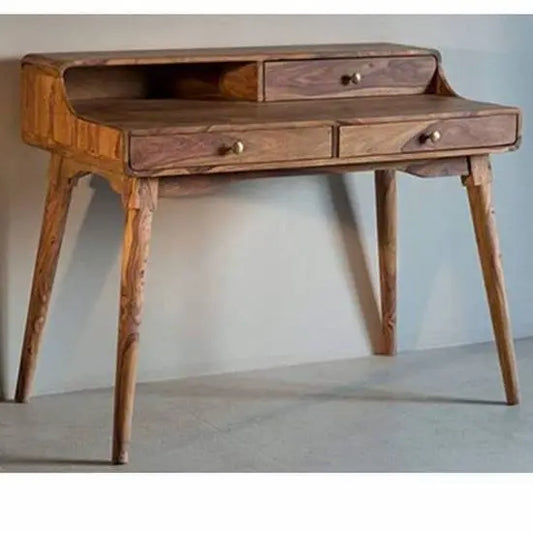 Three Drawer One Shelf Turner Desk Made in Solid Sheesham Wood.