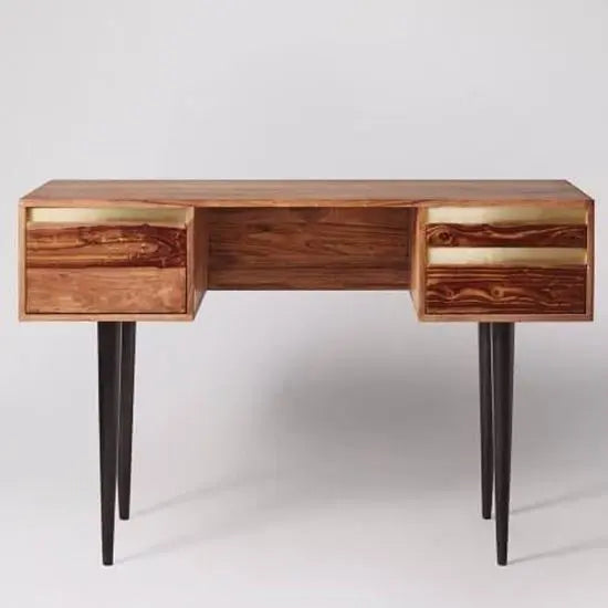 Solid Three Drawer Clazz Study Table, All Three Drawer Are Different sizes. Drawer Groups Also Gold finish For Shining Looks.