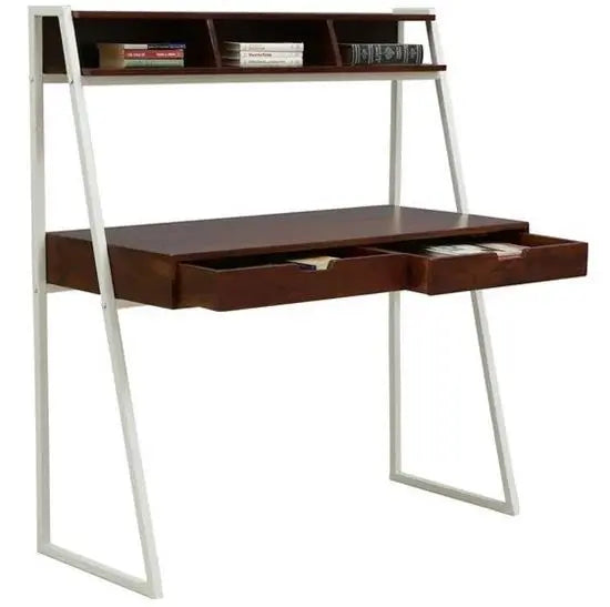 Solid Wood and Metal Frame Two Drawer and Top Wooden Frame With Three Partials Open Shelf Major Study Table.