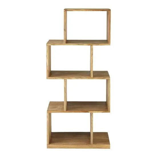 Solid Wood Four Tier Zig Zag Bookcase Natural