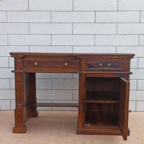 Wooden One Door Two Drawer Neural Vibro Study Table Made in Solid Sheesham Wood