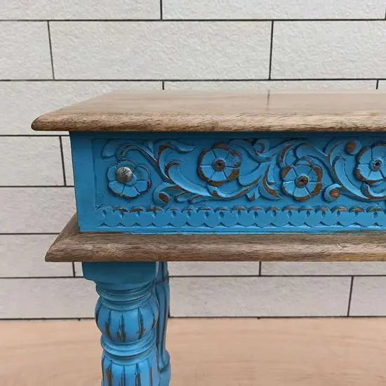 carving and colourful furniture
