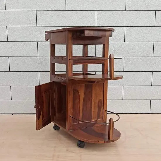 Solid Sheesham Wood One Door and One Drawer Logan Bar Cabinet.