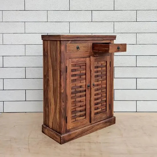 Sleek look wooden shoe rack