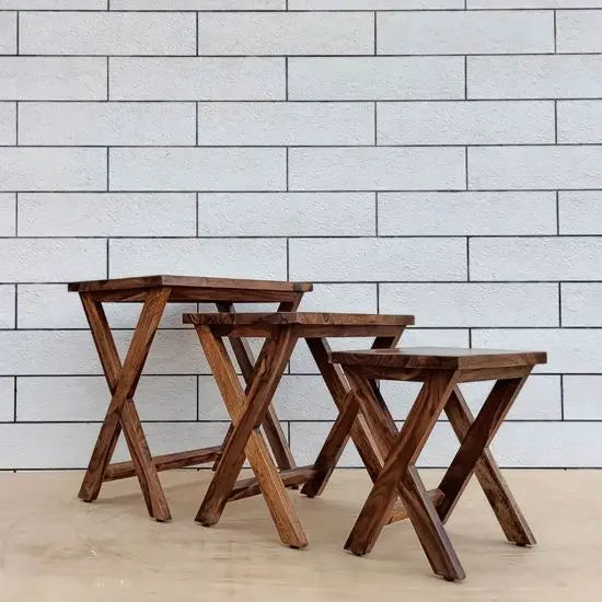 Solid Wood X Design Braithwaite X Nesting Table Set 3 Pcs.