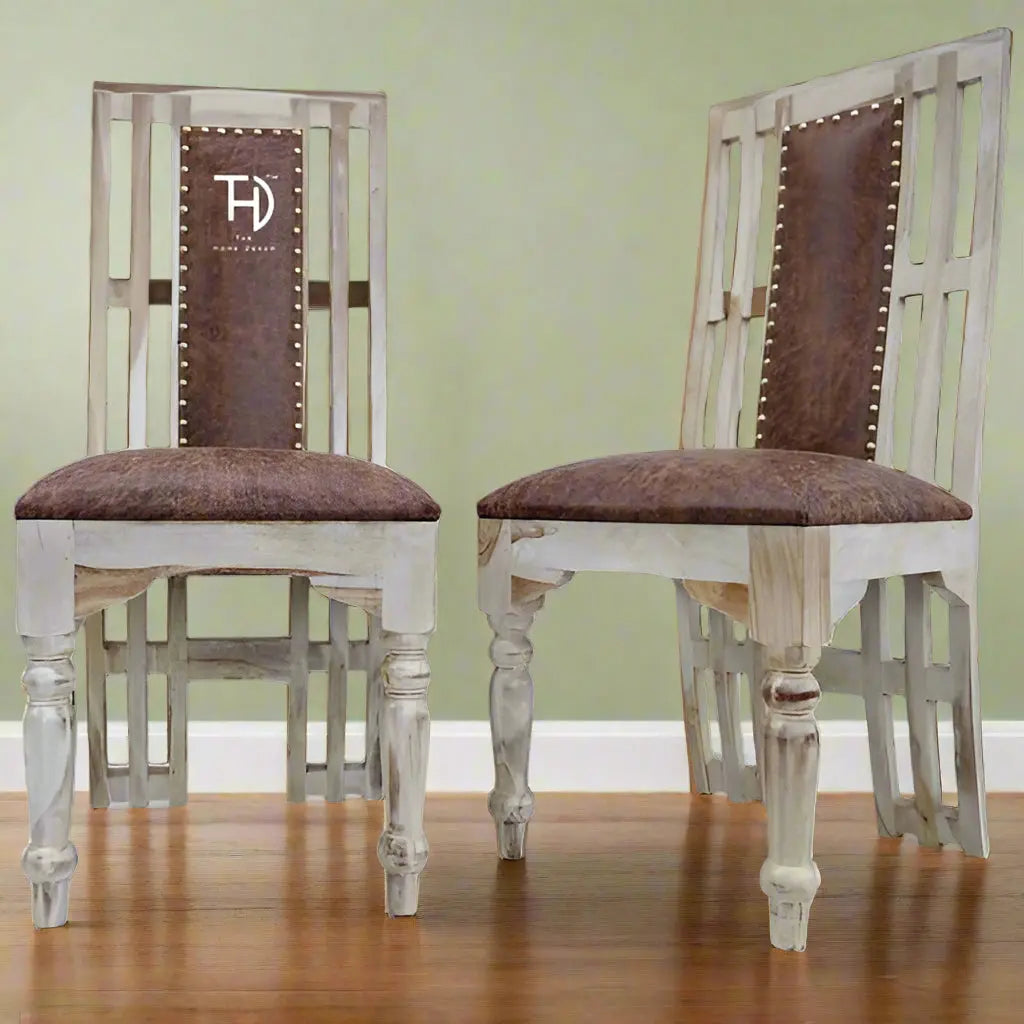 Alexa White Dining Chairs with upholstered brown seats and backrest pads, modern and strong dining chair.