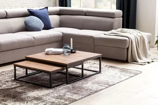 Solid wood and Metal frame Nested square top Alan coffee table.