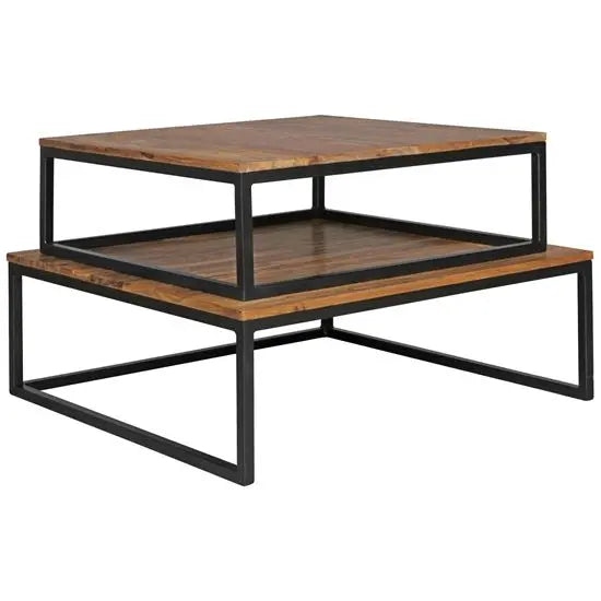 Sheesham wood and Metal frame Nested square top alan coffee table.