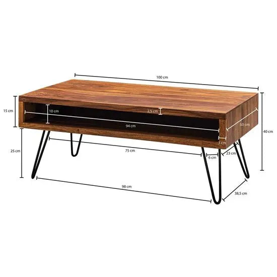 Wooden and sleek metal hairpin legs Modern style one shelf albert coffee table.