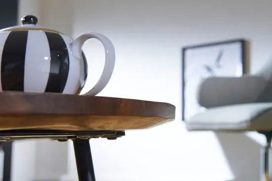 Wooden and Metal Legs sleek designer Bean coffee table.