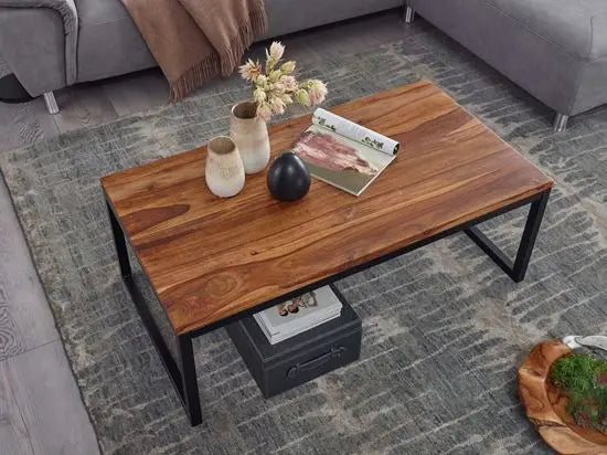 Sheesham wood and Metal frame modern design rectangular Marshal coffee table.