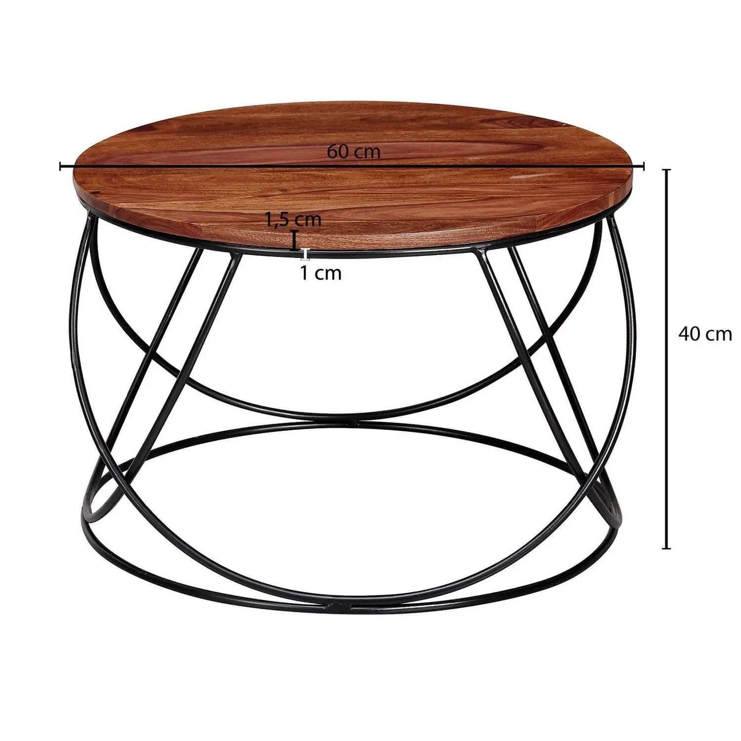 Wooden Round shape Ring coffee table with a black metal base.