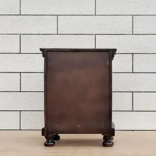 Wooden One door and one drawer Planetarium bedside table with turned-round legs.