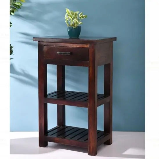 One Drawer and Two Shelf High Shedo Side Table.