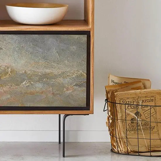 Wooden and Metal Legs Four Shelf and Two Door Jarrah Display.