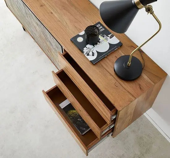 Wooden Two Door and Three Drawer Jarrah Cabinet.