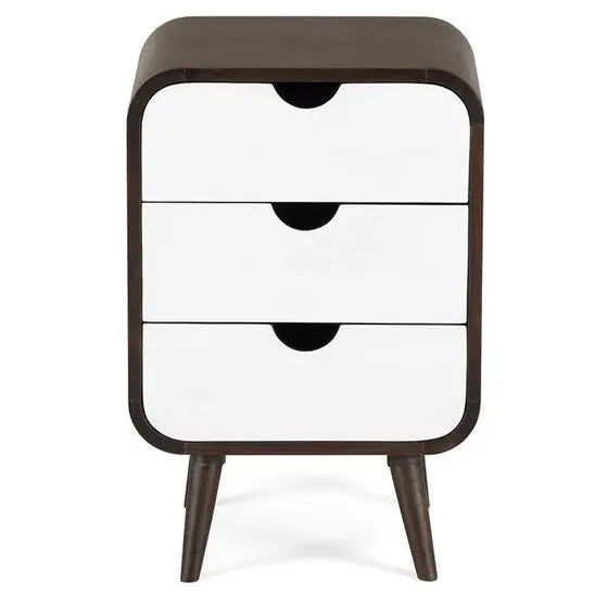 Solid Wood Three Drawer Round Edge Braithwaite Side Table With Cone Design Legs.