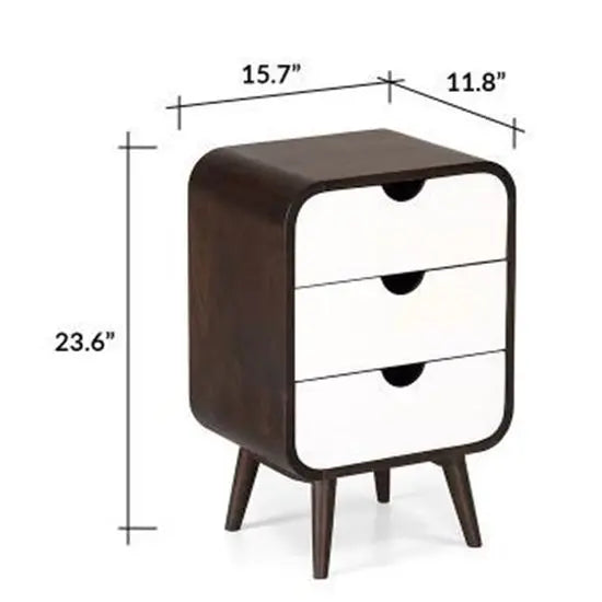 Mango Wood Three Drawer Round Edge Braithwaite Side Table With Cone Design Legs.