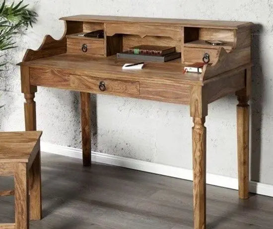 Solid Wood Three Drawer and Three Open Shelf Kristina Study Desk.