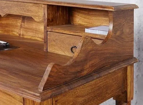 Three Drawer and Three Open Shelf Kristina Study Desk Made in Solid Sheesham Wood.