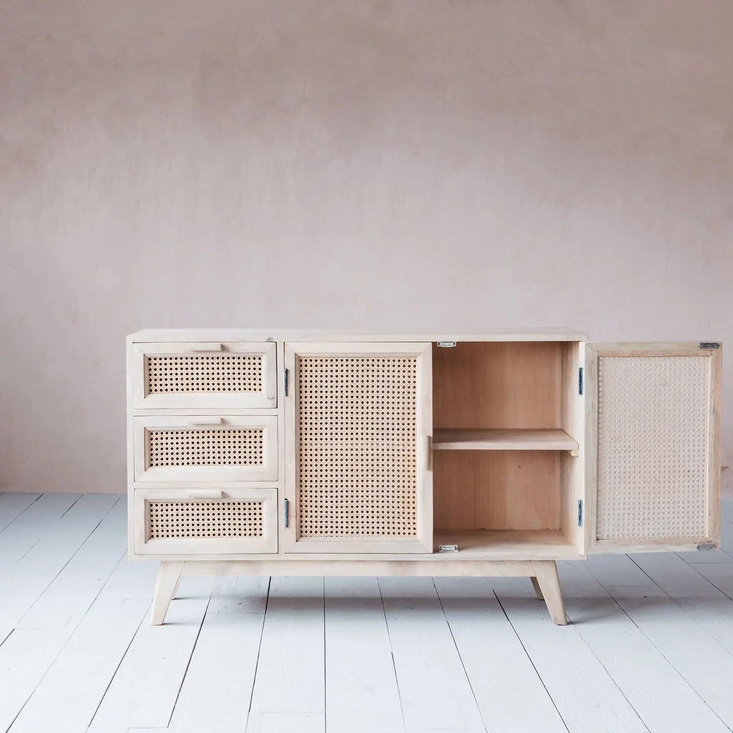 Solid wood Two rattan doors and Three rattan drawers Atlanta crockery sideboard.