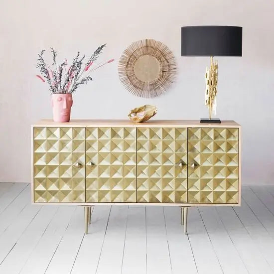 Mango wood sideborad with four doors and metal legs.