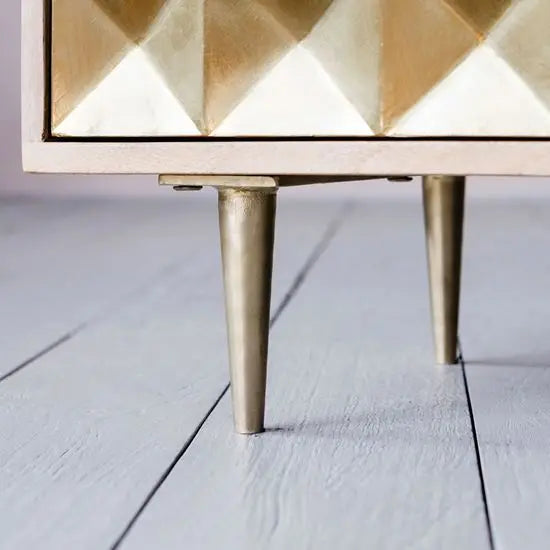 two drawer Venice bedside table made in solid mango wood and Cone design knockdown metal legs.