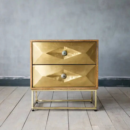 Two Drawer Hopton Bedside Made in Solid Mango Wood and Metal Frame.