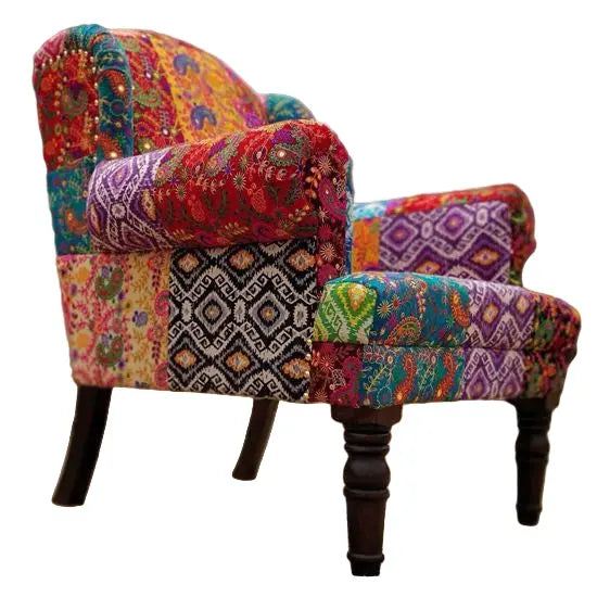 single seater sofa with multicolour patchwork