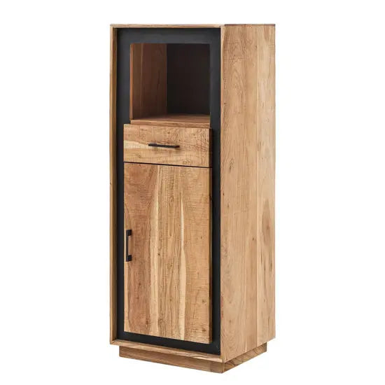 One Door, One Drawer and One Shelf Rustic Tower Made in Solid Acacia Wood.