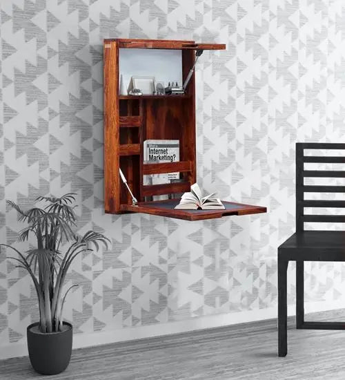 Solid Wood Two Door Wall Mount Writing Table.