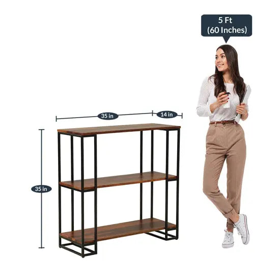 Solid Mango Wood and Metal Frame Two Shelf Beatle Bird Bookcase.