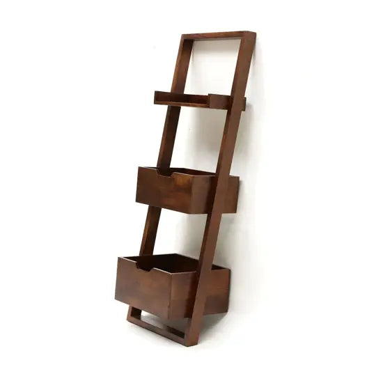 Solid Mango Wood Three Pocket Shelf Brown Wizard Kidora Bookcase