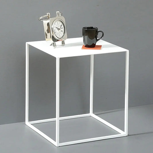 Square Top Cuber Iron End Table White.