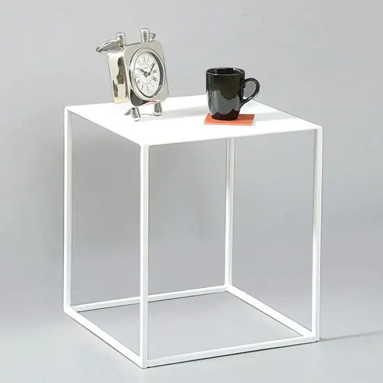 Cuber Iron End Table Made in Iron Frame With White Finish.