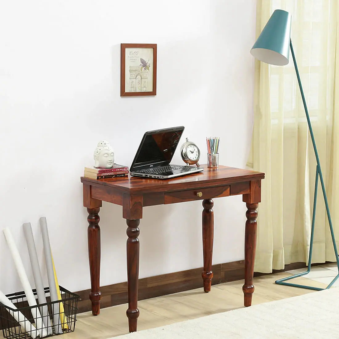Solid wood one drawer rectangle shape Lazer study table honey.