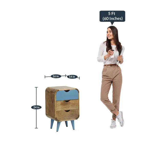 Solid Wood Round Edge Three Drawer Braithwaite Bedside Table.