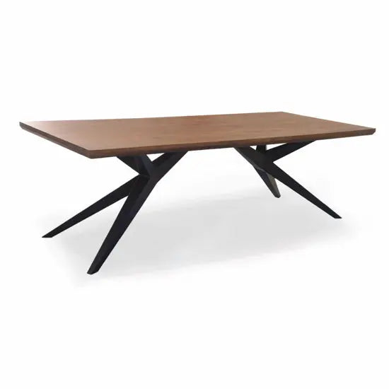 Dining table have a modern design with a sleek metal base and elegant spider-style legs.