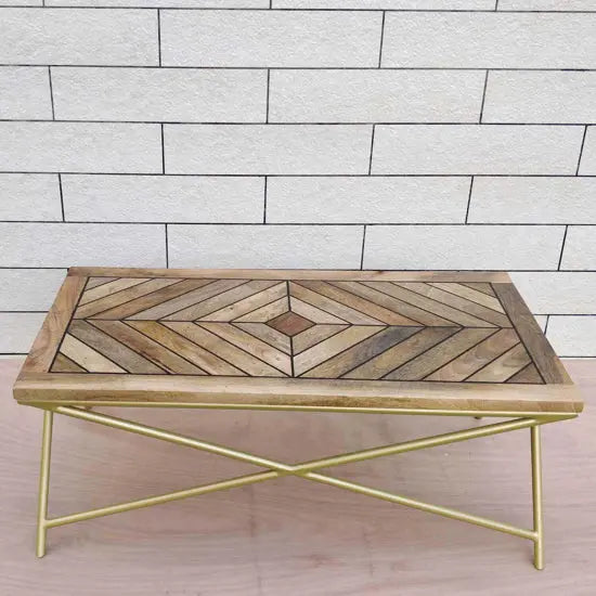 Solid mango wood and Metal frame herringbone pattern on the top Marbi epoxy coffee table.