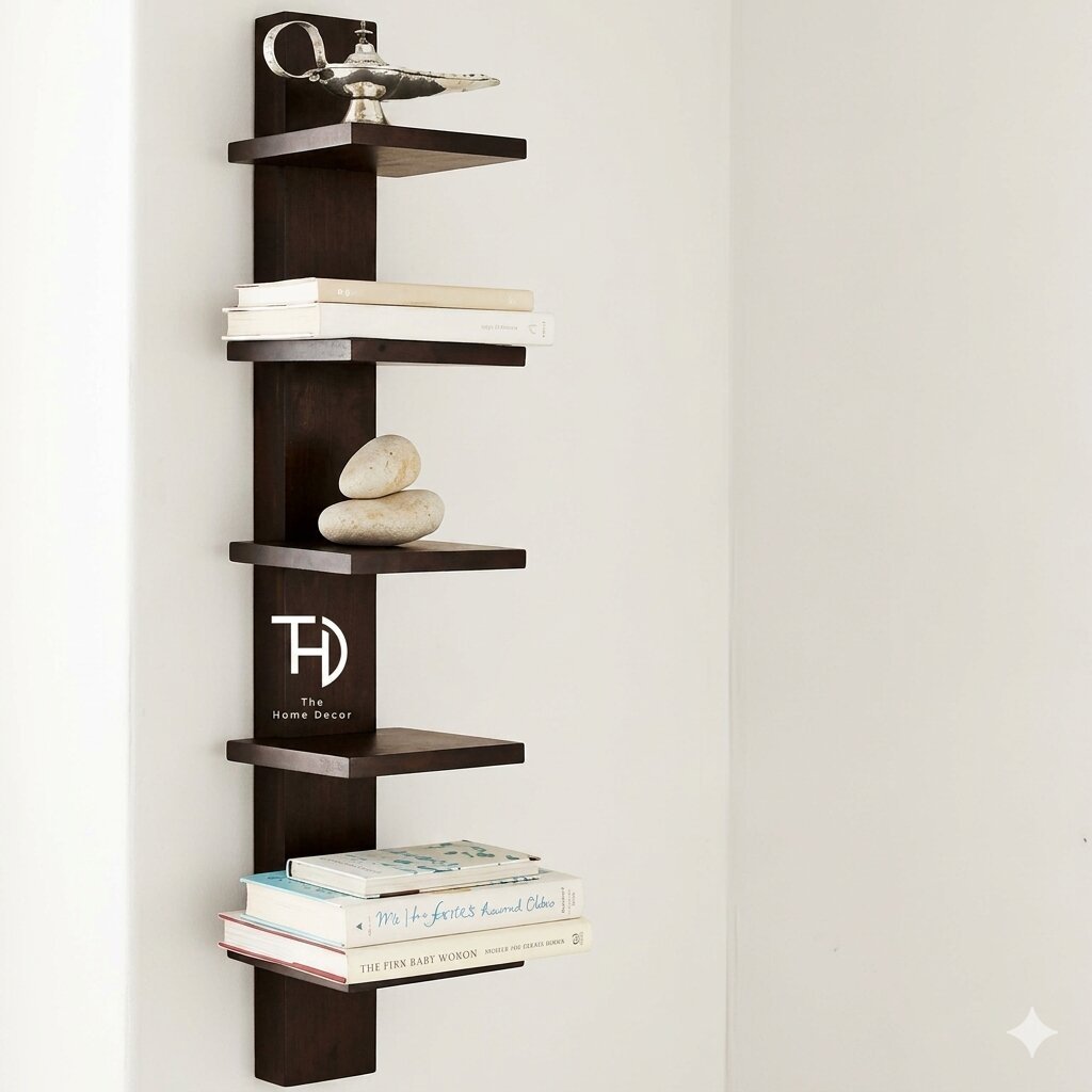 Wooden Five Floating shelves in Walnut Finish.