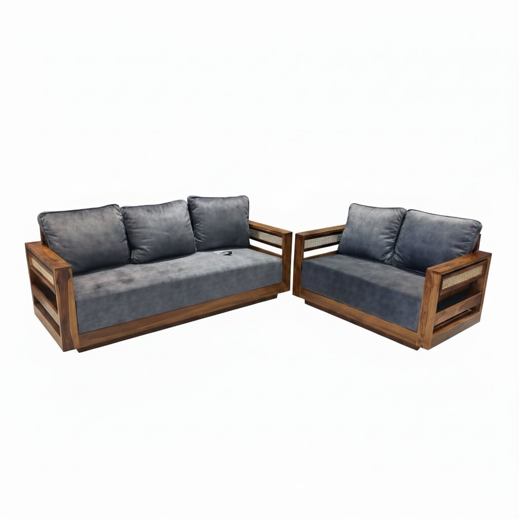 Wooden Lumber Sofa 5 Seater with side cane fanti.