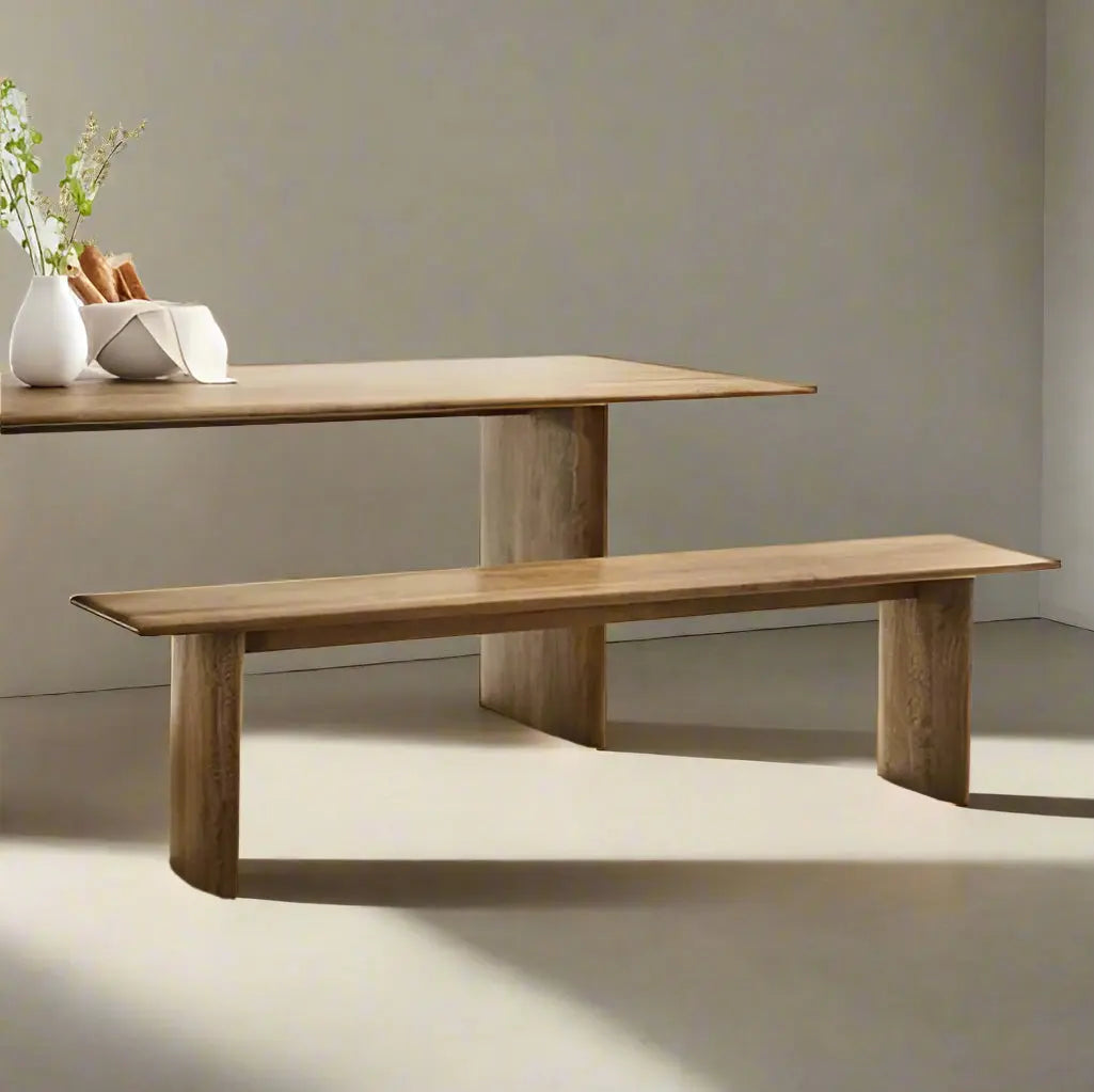 Mango wood rectangular shape Modern dining table with two benches.