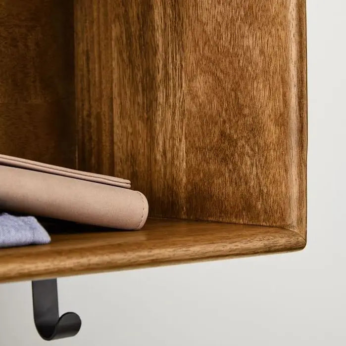 Wooden Wall Shelf With One Shelf and Five Coat Hanger Modern Shelf With Hooks.