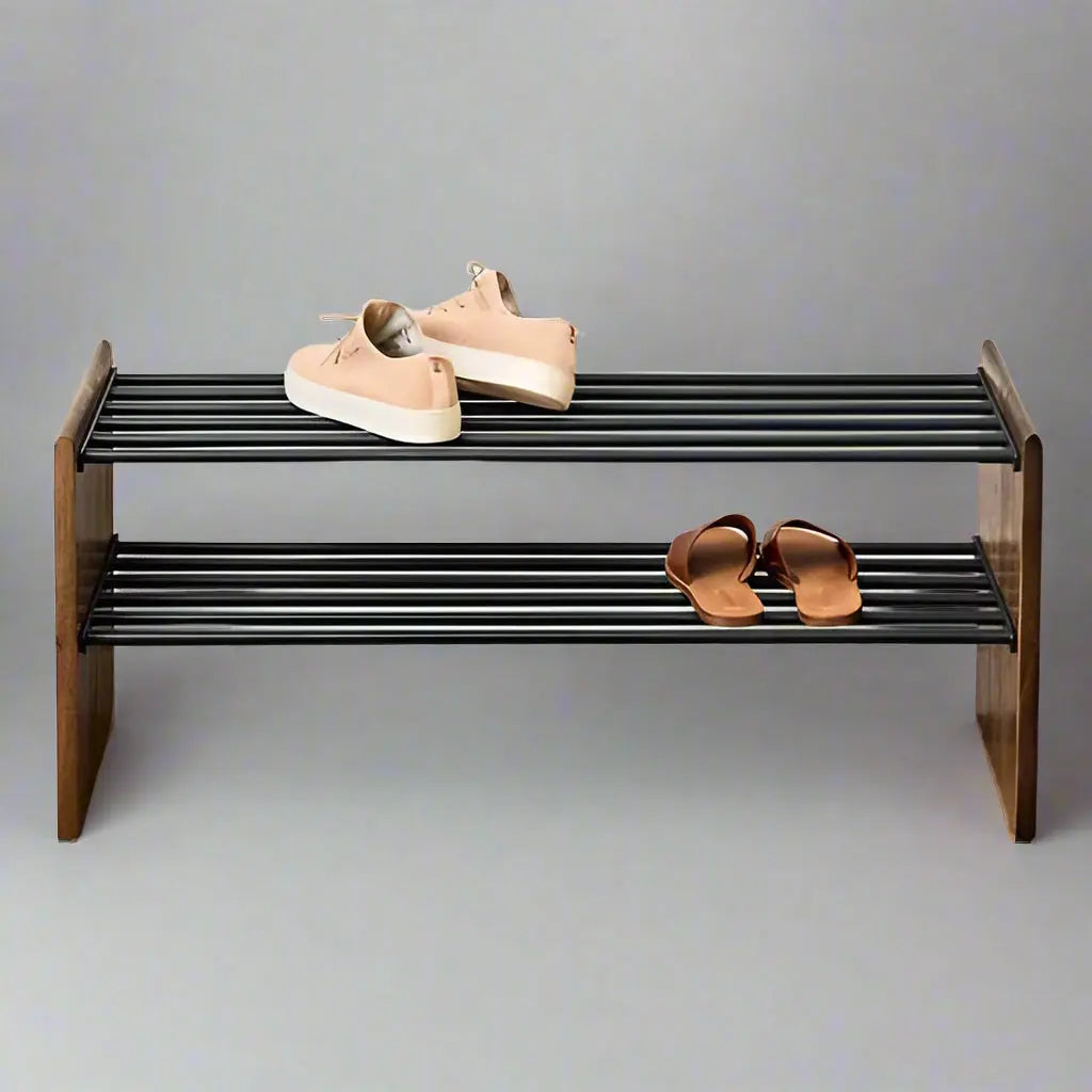 Solid Wood and Metal Stand Modern Shoe Rack.