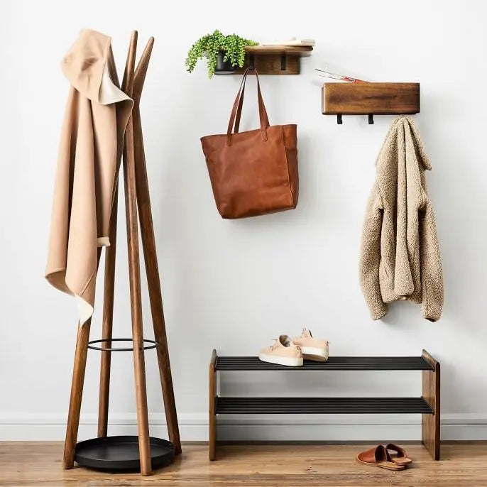 Solid Mango wood Wall Mounted coat Hanger Modern wall rack.