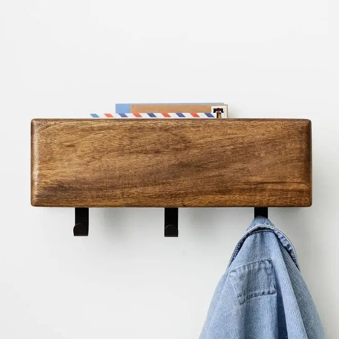 Wooden wall-mounted coat rack with three hooks Modern wall rack.