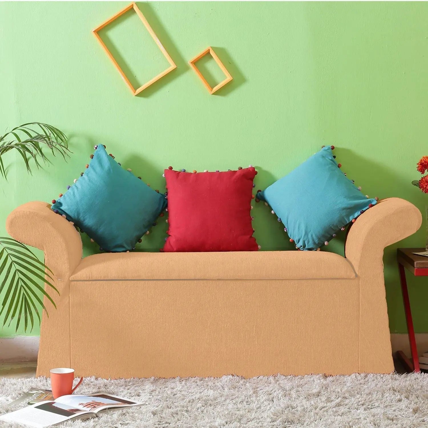 Beige Storage box with hand rest.