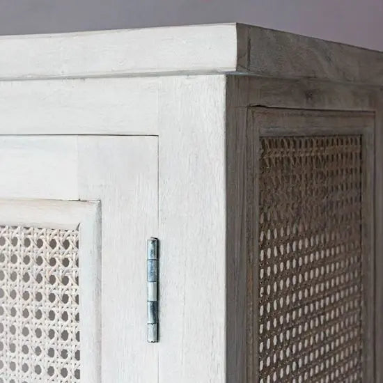Mango wood Two rattan door Atlanta almira in white wash finish.