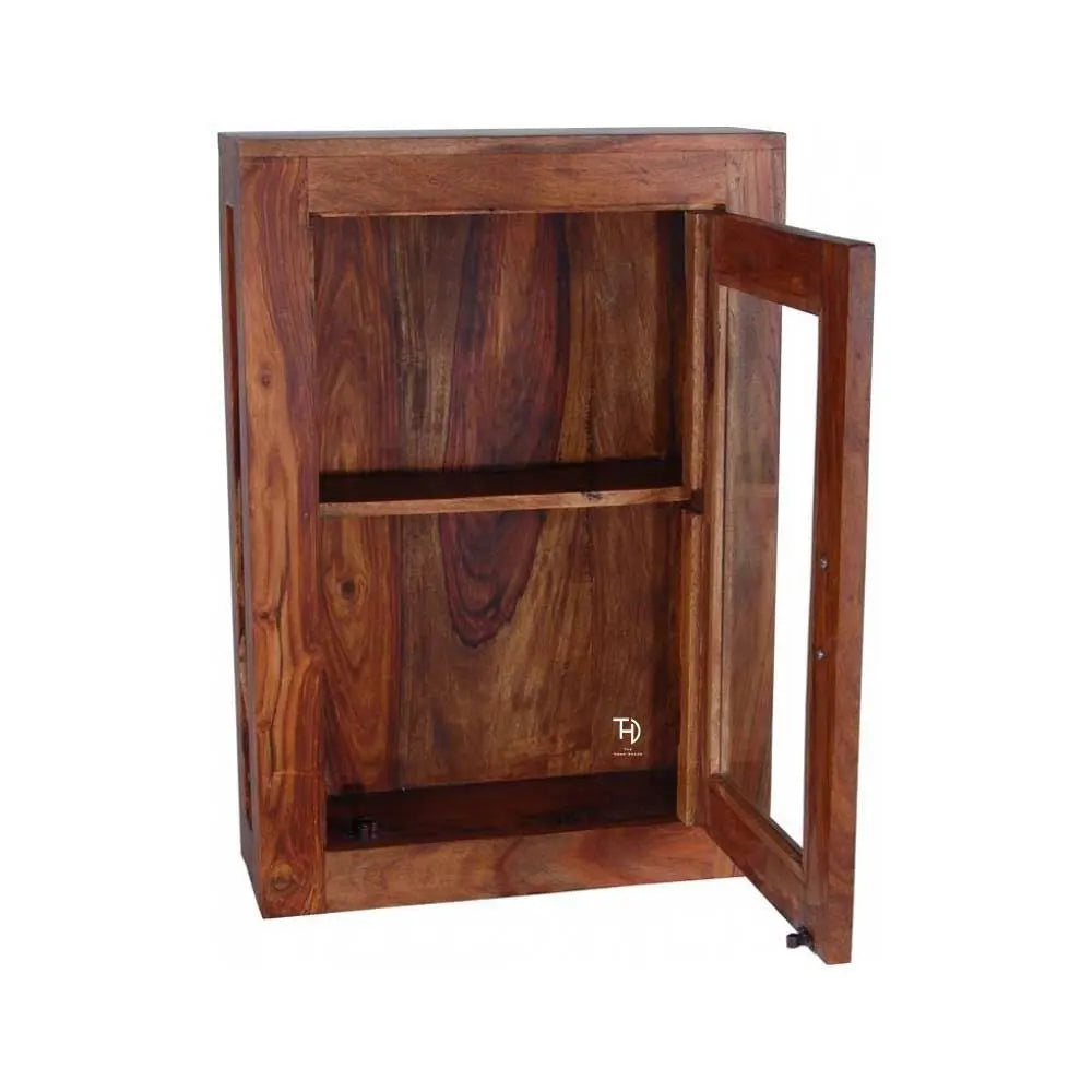 Solid Wood One Glass Door Bathroom Wall Rack.