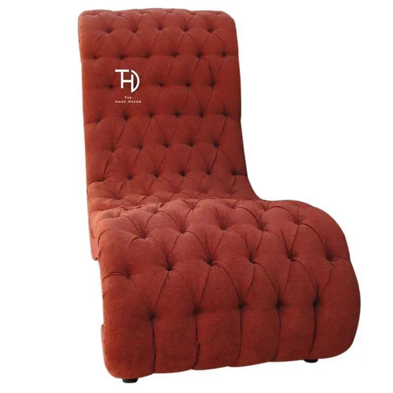 Solid wood Carved legs Orange tufted chaise Bloxi lounger chair.